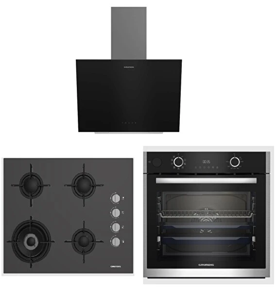 Grundig Siyah Cam Ankastre Set